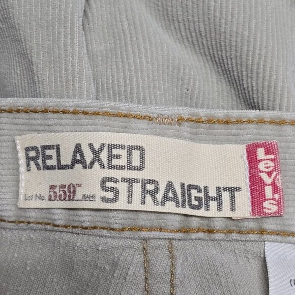 Levi’s 559 Pants Men 38x30 (Fits 37x28) Gray Corduroy Relaxed Straight Y2K Basic - Picture 6 of 14